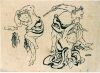 Hokusai - Three Figures in Action - Hand Drawings