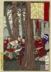 Yoshitoshi - Taifūbō Kakumyō kneeling before Kiso Yoshinaka. - Mirror of Famous Generals of Japan